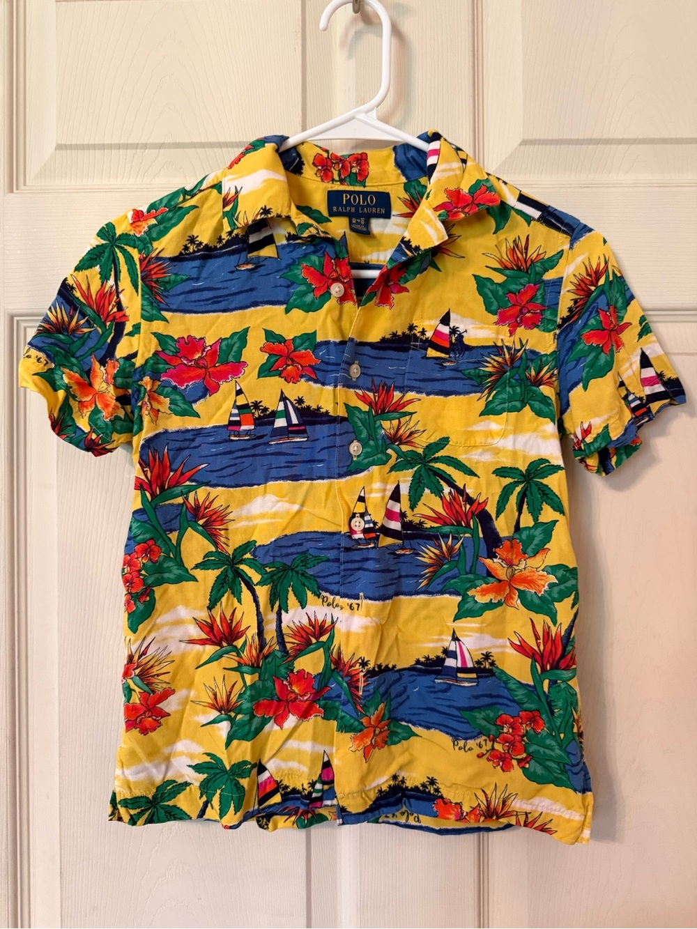 Boys Polo by Ralph Lauren Yellow Floral Hawaiian Short-Sleeve Shirt Luau
